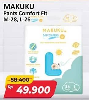 Promo Harga Makuku Comfort Fit Diapers Pants M28, L26 26 pcs - Alfamart