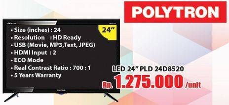 Promo Harga POLYTRON PLD 24D8520 | LED TV 24"  - Hari Hari