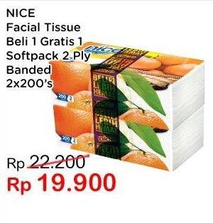 Promo Harga NICE Facial Tissue Softpack Banded per 2 pouch 200 pcs - Indomaret