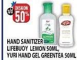 Promo Harga LIFEBUOY Hand Sanitizer Lemon 50ml / YURI Hand Gel Green Tea 50ml  - Hypermart