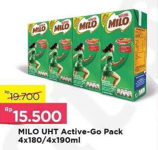 Promo Harga MILO Susu UHT per 4 pcs 180 ml - Alfamart