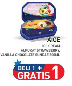 Promo Harga Aice Sundae Alpukat Strawberry, Vanilla Chocolate 800 ml - Hypermart