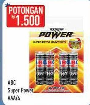 Promo Harga ABC Battery Super Power AAA 4 pcs - Hypermart