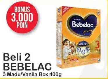 Promo Harga BEBELAC 3 Susu Pertumbuhan Madu, Vanila per 2 box 400 gr - Alfamart