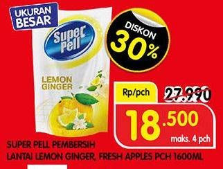 Promo Harga SUPER PELL Pembersih Lantai Fresh Apple, Lemon Ginger 1600 ml - Superindo