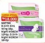 Promo Harga Softex Daun Sirih 3 In 1, 36cm, 29cm 13 pcs - Alfamart