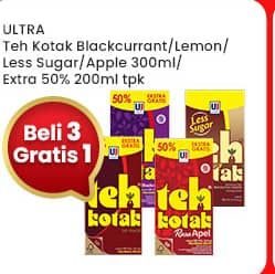 Promo Harga Ultra Teh Kotak Blackcurrant, Lemon, Less Sugar, Apple, Jasmine 300 ml - Indomaret