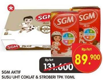Promo Harga SGM Aktif Susu Cair Chocolate, Strawberry 110 ml - Superindo