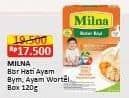 Promo Harga Milna Bubur Bayi 6+ Tim Hati Ayam Bayam, Sup Ayam Wortel 120 gr - Alfamart