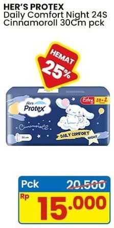 Promo Harga Hers Protex Comfort Night Wing 30cm 24 pcs - Indomaret