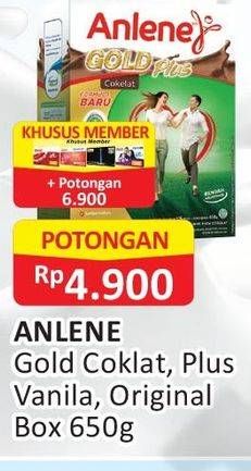 Promo Harga ANLENE Gold Coklat/Plus Vanila; Original 650 g  - Alfamart