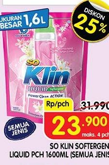 Promo Harga SO KLIN Liquid Detergent + Softergent Pink, + Softergent Soft Sakura 1600 ml - Superindo