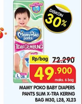 Promo Harga Mamy Poko Pants Xtra Kering Slim Tidak Gembung M30, L28, XL23 23 pcs - Superindo