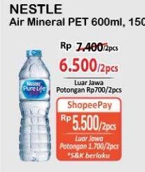 Promo Harga Nestle Pure Life Air Mineral 600 ml - Alfamart