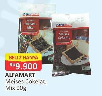 Promo Harga ALFAMART Meises Cokelat, Choco Meises Mix per 2 pouch 90 gr - Alfamart