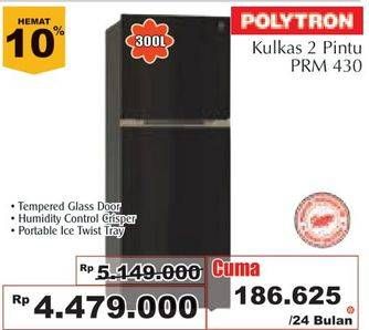 Promo Harga POLYTRON PRM 430X | Refrigerator 300 L  - Giant