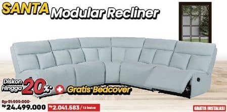 Courts Santa Modular Recliner  Diskon 23%, Harga Promo Rp24.499.000, Harga Normal Rp31.999.000, Cicilan : Rp 2.041.583/12 bulan

Diskon Hingga 20% + Gratis Bedcover

Gratis Instalasi