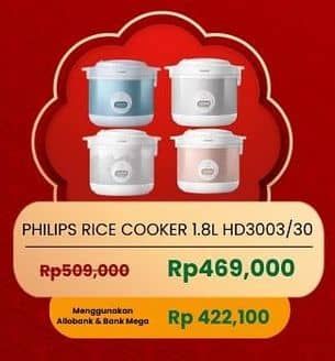 Promo Harga Philips HD3003/30 Rice Cooker 1.8L  - Carrefour