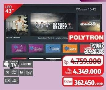 Promo Harga POLYTRON PLD 43BAG9953 | Smart Cinemax Soundbar LED TV 43"  - Lotte Grosir