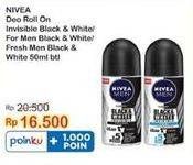 Promo Harga Nivea Men Deo Roll On Black White Invisible Original, Black White Invisible Fresh 50 ml - Indomaret