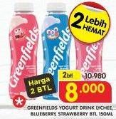 Promo Harga GREENFIELDS Yogurt Drink Blueberry, Lychee, Strawberry 250 ml - Superindo