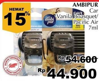Promo Harga AMBIPUR Car Freshener Premium Clip Vanilla, Pacific Air 7 ml - Giant