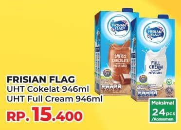 Promo Harga Frisian Flag Susu UHT Purefarm Full Cream, Swiss Chocolate 946 ml - Yogya
