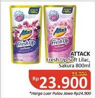 Promo Harga ATTACK Fresh Up Softener Dazzling Lilac, Sakura 800 ml - Alfamidi