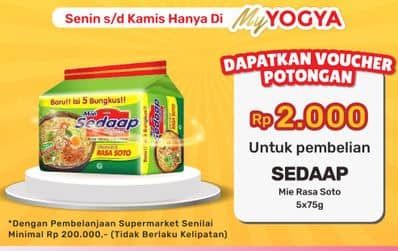 Promo Harga Sedaap Mie Kuah Soto per 5 pcs 75 gr - Yogya