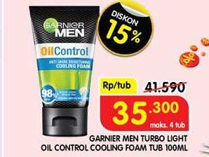 Promo Harga Garnier Men Turbo Light Oil Control Facial Foam Anti-Shine Brightening Cooling 100 ml - Superindo
