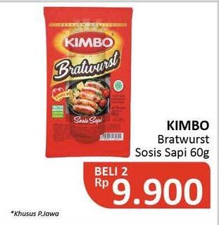 Promo Harga KIMBO Bratwurst Sosis Sapi per 2 pouch 60 gr - Alfamidi