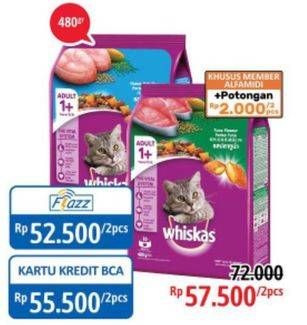Promo Harga WHISKAS Makanan Kucing per 2 pouch 480 gr - Alfamidi