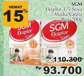 Promo Harga SGM Eksplor Soya 1-5 Susu Pertumbuhan Madu, Vanila 700 gr - Giant