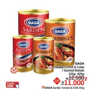 Promo Harga Gaga Sardines In Tomato Sauce Chilli/ Tomat Dan Cabe, Sambal Balado 155 gr - LotteMart