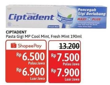 Promo Harga Ciptadent Pasta Gigi Maxi 12 Plus Cool Mint, Fresh Mint 190 gr - Alfamidi