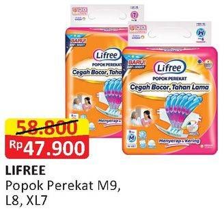 Promo Harga Lifree Popok Perekat Menyerap dan Kering M9, L8, XL7  - Alfamart