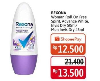 REXONA Women Roll On Free Spirit, Advance White, Invis Dry 50ml/Men Invis Dry 45ml