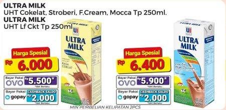 Promo Harga Ultra Milk Susu UHT Coklat, Stroberi, Full Cream, Moka 250 ml - Alfamart