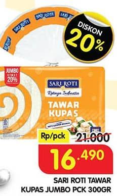 Promo Harga Sari Roti Tawar Jumbo Kupas 300 gr - Superindo