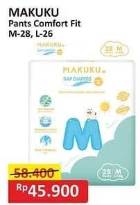 Promo Harga Makuku Comfort Fit Diapers Pants M28, L26 26 pcs - Alfamart