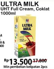Promo Harga ULTRA MILK Susu UHT Full Cream, Chocolate 1000 ml - Alfamart