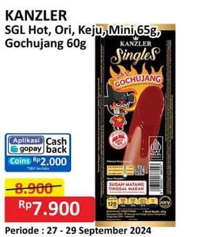 Promo Harga Kanzler Sosis Single Hot, Original, Keju, Mini, Gochujang 60 gr - Alfamart