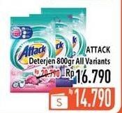 Promo Harga ATTACK Detergent Powder Plus Softener, Violet Perfume, Clean Maximizer 800 gr - Hypermart