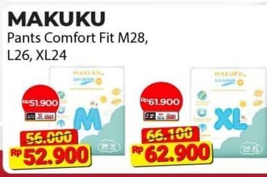 Makuku Comfort Fit Diapers Pants 26 pcs Diskon 5%, Harga Promo Rp52.900, Harga Normal Rp56.000, Khusus Member Rp. 51.900, Khusus Member