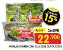 Promo Harga Manjun Seaweed Corn Oil Laver, Olive Oil per 3 pcs 4 gr - Superindo