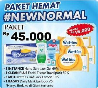 Promo Harga INSTANCE Hand Sanitizer/CLEAN PLUS Tissue Soft Pack/MITU Wetties/BAGUS Daily Mask  - Giant