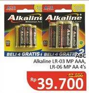 Promo Harga ABC Battery Alkaline LR-03, AAA, LR-6, AA 4 pcs - Alfamidi
