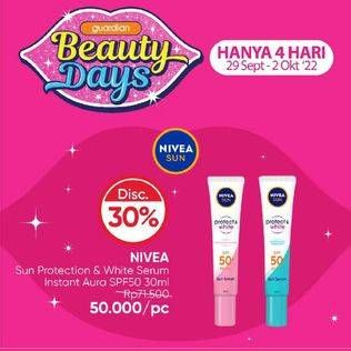 Promo Harga Nivea Sun Face Serum Protect & White SPF 50+ Instant Aura 30 ml - Guardian