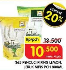 Promo Harga 365 Pencuci Piring Jeruk Nipis, Lemon 800 ml - Superindo