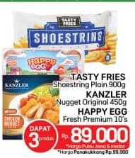 Promo Harga Tasty Fries French Fries + Kanzler Chicken Nugget + Happy Egg Fresh Premium  - LotteMart